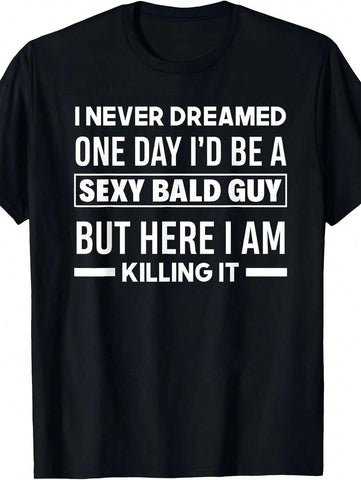 "Funny Bald Head Graphic Print T-Shirt - Short Sleeve Crew Neck Tee For Parties, Sports, & Casual Wear